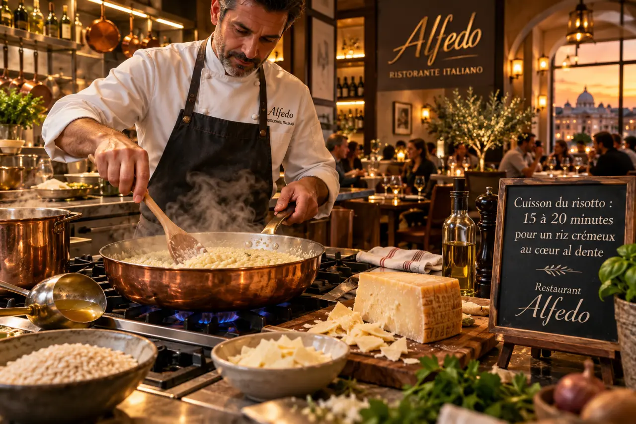 Cuisson du risotto : 15 à 20 minutes pour un riz crémeux au cœur al dente