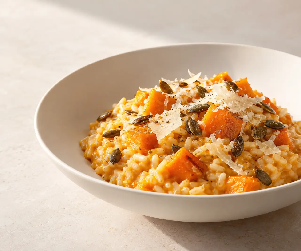Risotto potimarron crémeux aux graines de courge et au parmesan