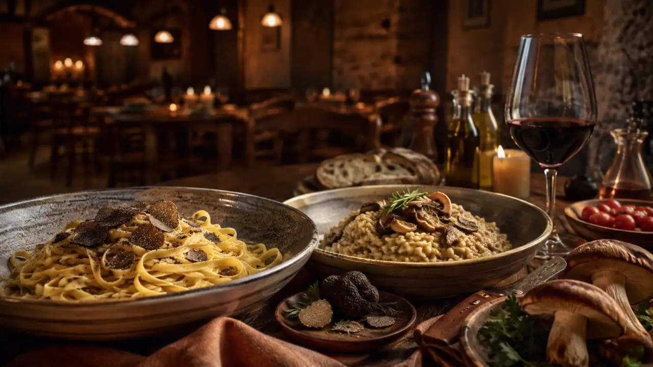 Assiette de tagliatelles à la truffe noire ou risotto d'automne chez Alfedo Ristorante Classico