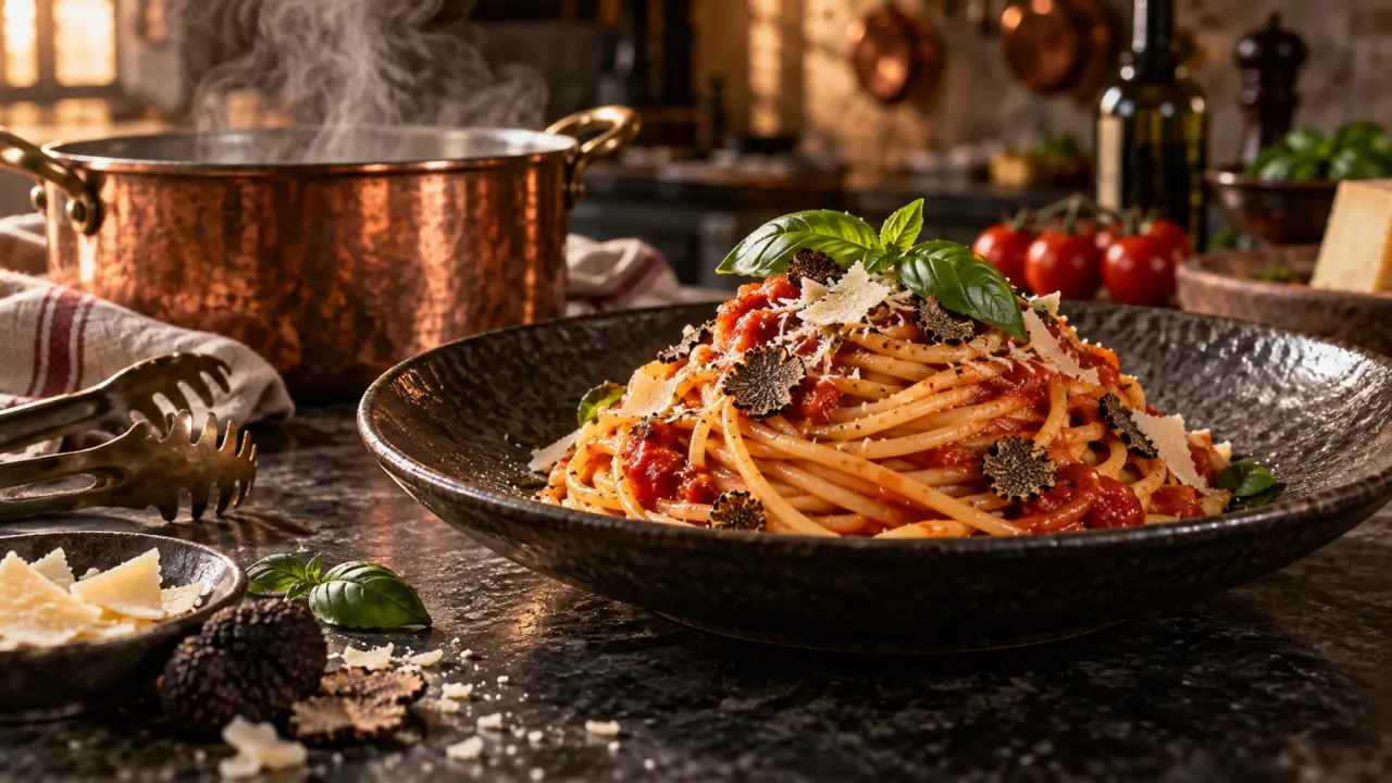 Assiette de pâtes fraîches italiennes servies avec une sauce généreuse
