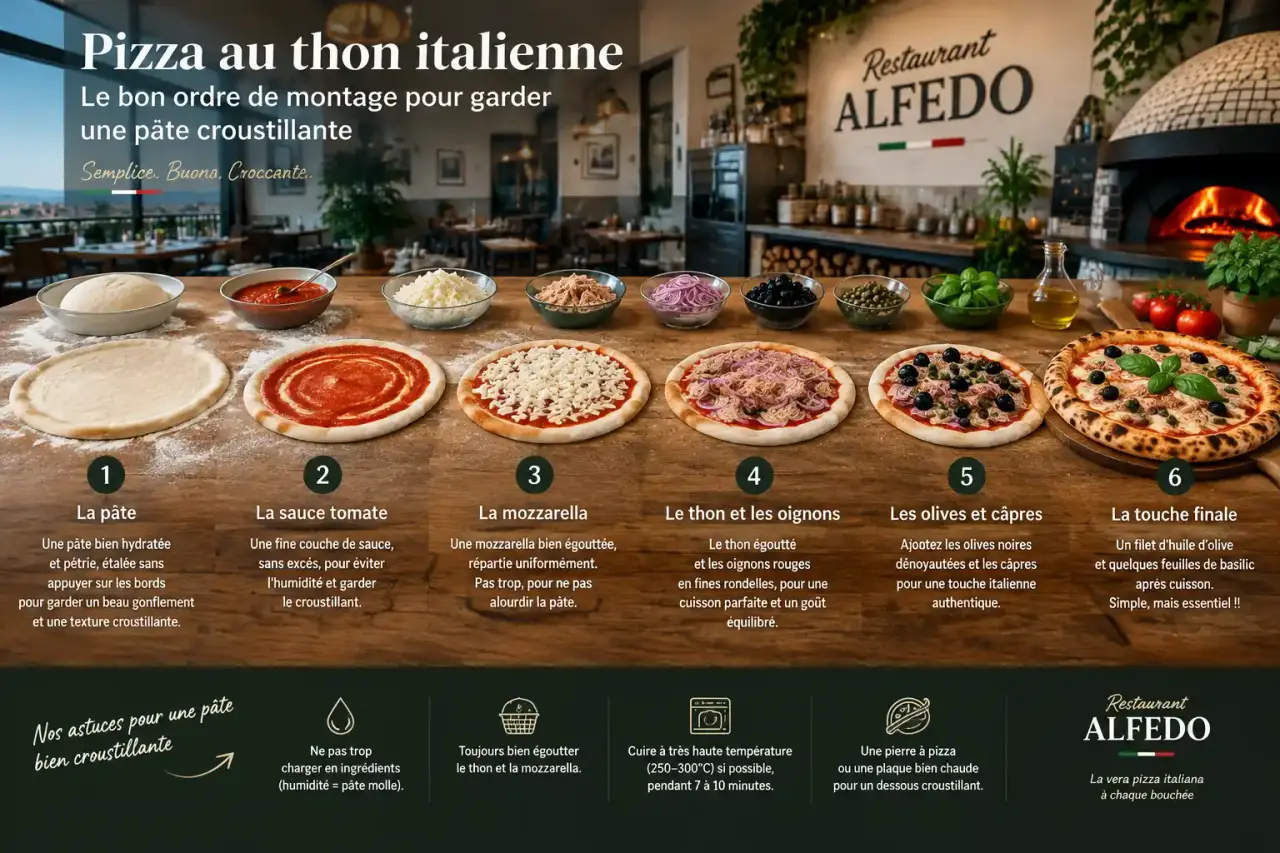 Pizza au thon italienne : le bon ordre de montage pour garder une pâte croustillante